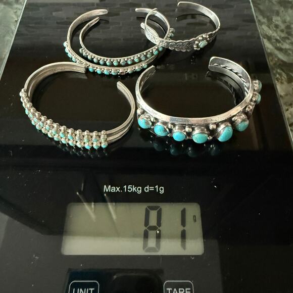 Vintage Turquoise Bracelet Lot, circa 1970's, Native American Unsigned - Picture 2 of 16